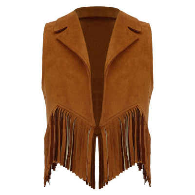 Boys Girls Western Cowboy Vest Halloween Carnival Cosplay Costume Retro Suede Tassel Jacket Tops Party Masquerade Dress up Coat - My Store