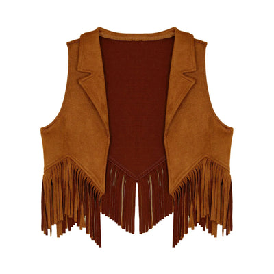 Boys Girls Western Cowboy Vest Halloween Carnival Cosplay Costume Retro Suede Tassel Jacket Tops Party Masquerade Dress up Coat - My Store