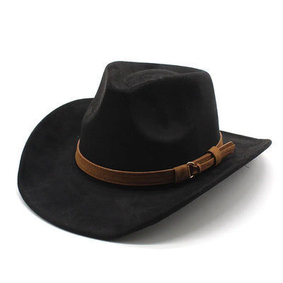 New Wome Men Black Suede Chapeu Western Cowboy Hat Gentleman Jazz Sombrero Hombre Cap Dad Cowgirl Hats Size 56-58cm
