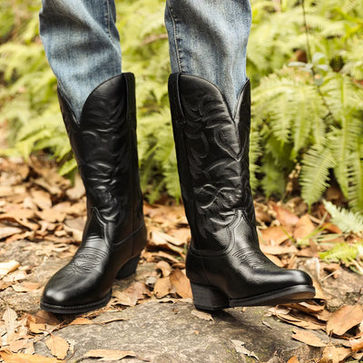 Men Boot 2025 Mid Calf Western Cowboy Motorcycle Boots Male Autumn Outdoor PU Leather Totem Med Heel Fashion Designed Men Boots