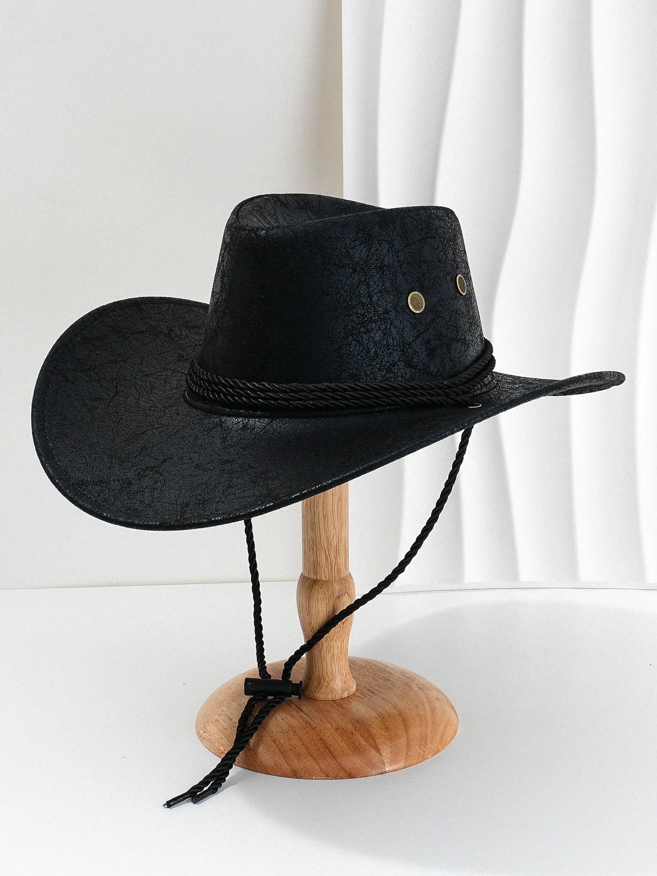 Vintage Faux Leather Big-edge Western Cowboy Hats Panama Gentleman Cowgirl Jazz Hat Holidays Party Cosplay Hat