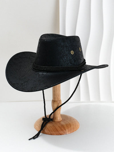 Vintage Faux Leather Big-edge Western Cowboy Hats Panama Gentleman Cowgirl Jazz Hat Holidays Party Cosplay Hat