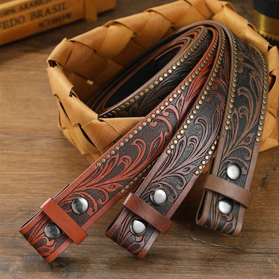 4cm Punk Leather Belt ,Retro Trend Embossed Plate Buckle PU Leather ,Western Cowboy Belt For Man (Without Belt Buckle) c019