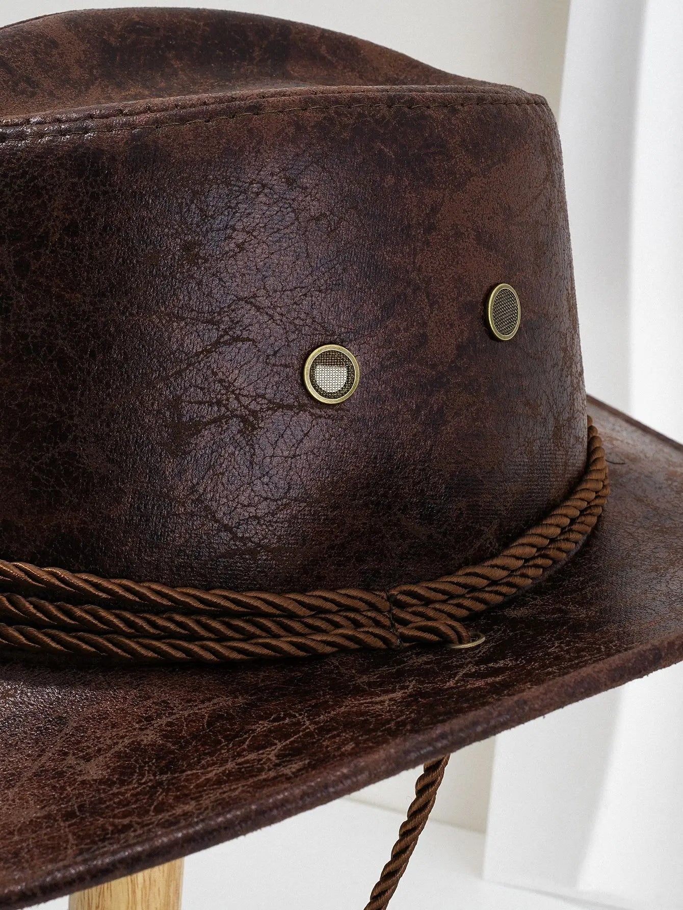 Vintage Faux Leather Big-edge Western Cowboy Hats Panama Gentleman Cowgirl Jazz Hat Holidays Party Cosplay Hat