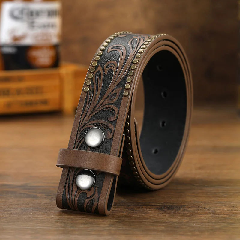 4cm Punk Leather Belt ,Retro Trend Embossed Plate Buckle PU Leather ,Western Cowboy Belt For Man (Without Belt Buckle) c019