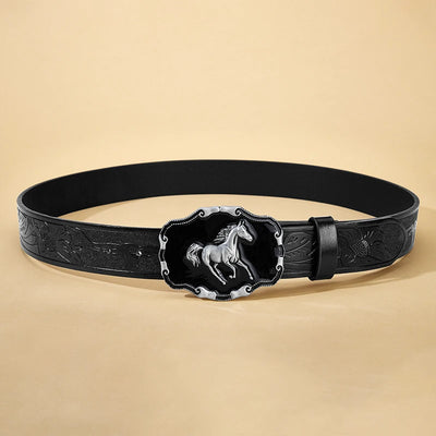 OYIFAN Western Belt Cowboy Leather Belt Men Waist Strap Bull Decoration Floral Engraved for Jeans Cowgirl belt