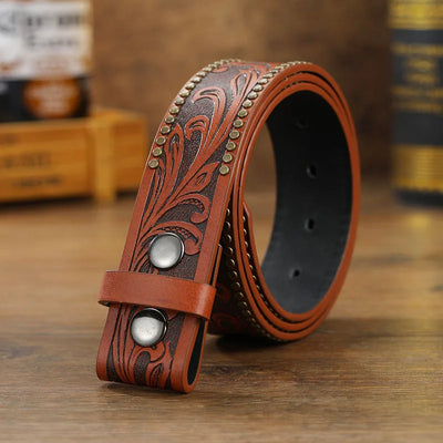 4cm Punk Leather Belt ,Retro Trend Embossed Plate Buckle PU Leather ,Western Cowboy Belt For Man (Without Belt Buckle) c019