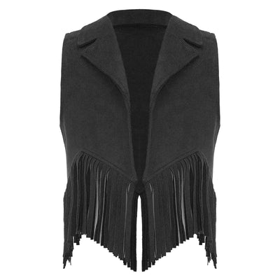 Boys Girls Western Cowboy Vest Halloween Carnival Cosplay Costume Retro Suede Tassel Jacket Tops Party Masquerade Dress up Coat - My Store