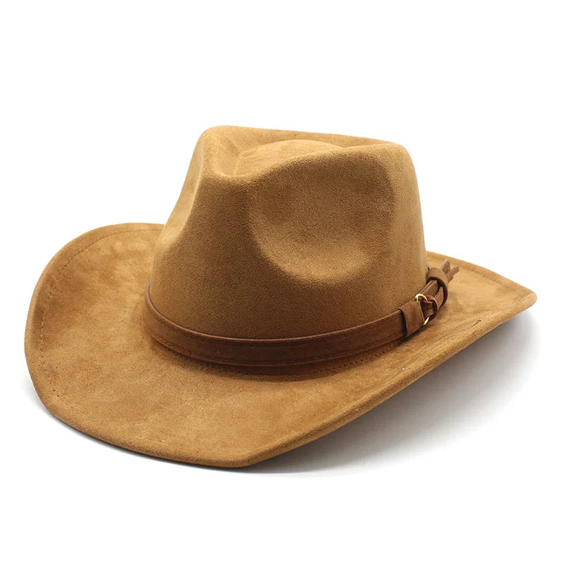 New Wome Men Black Suede Chapeu Western Cowboy Hat Gentleman Jazz Sombrero Hombre Cap Dad Cowgirl Hats Size 56-58cm