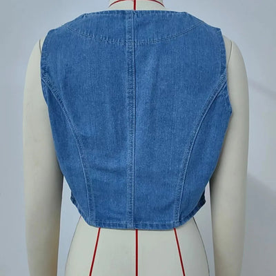 Women U Collar Sleeveless Denim Vest Coats Summer Spring Female Button Slim Jean Tank Tops MNFS-MN2262 - My Store