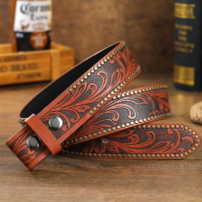 4cm Punk Leather Belt ,Retro Trend Embossed Plate Buckle PU Leather ,Western Cowboy Belt For Man (Without Belt Buckle) c019