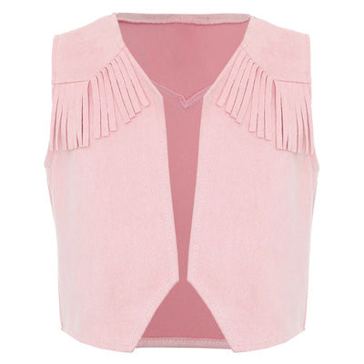 Boys Girls Western Cowboy Vest Halloween Carnival Cosplay Costume Retro Suede Tassel Jacket Tops Party Masquerade Dress up Coat - My Store