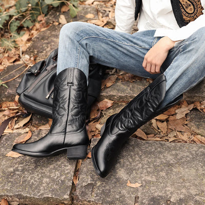 Men Boot 2025 Mid Calf Western Cowboy Motorcycle Boots Male Autumn Outdoor PU Leather Totem Med Heel Fashion Designed Men Boots