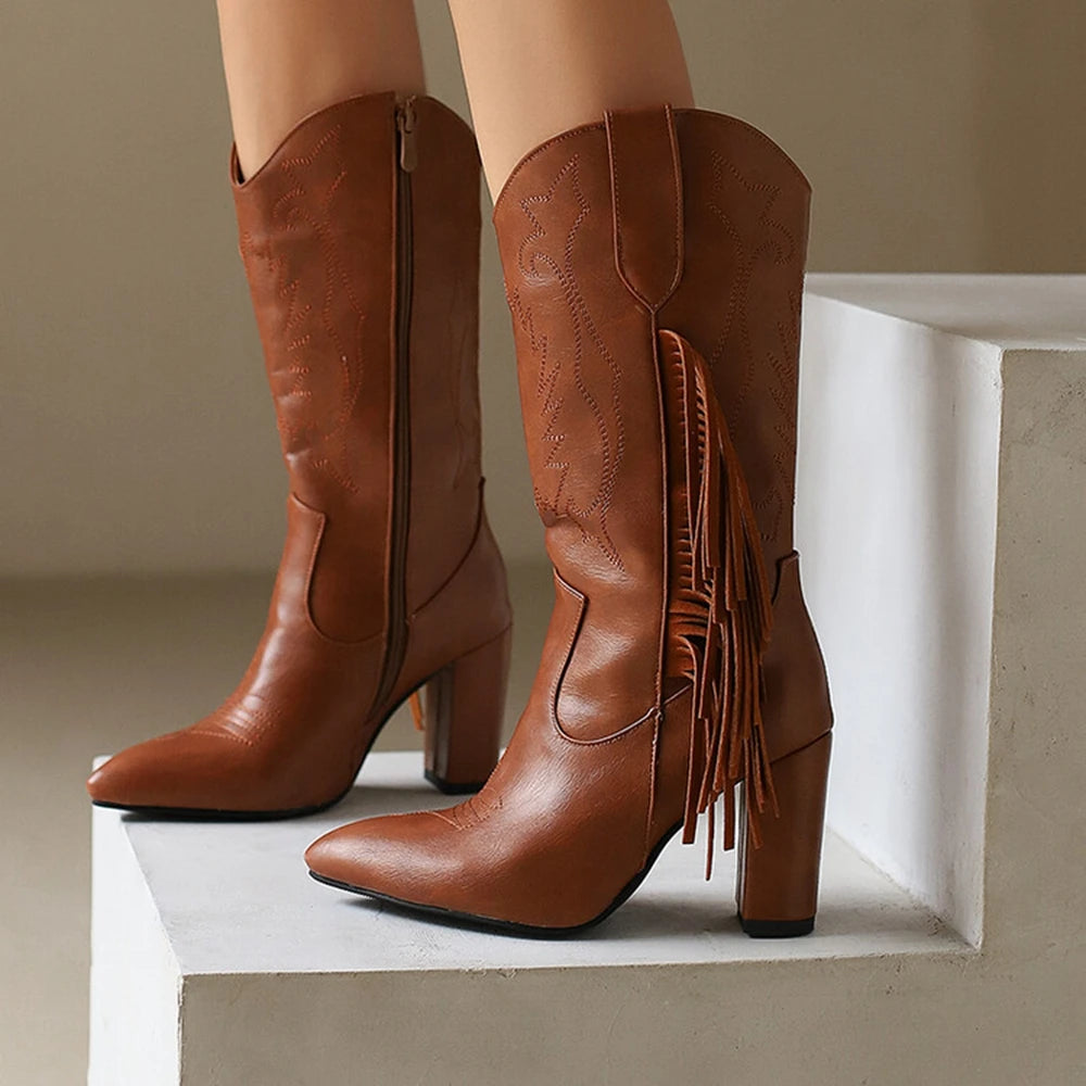 Embroidered western wear boots perfect for winter and cool seasons