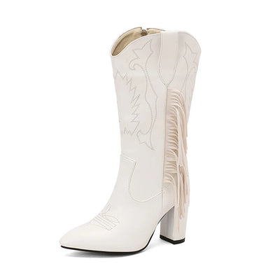 Western cowboy boots for women featuring embroidered design and side zipper